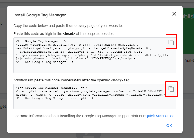 code snippet for google tag manager installation